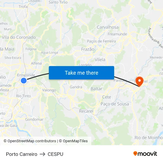 Porto Carreiro to CESPU map