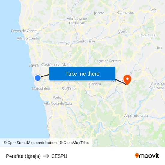 Perafita (Igreja) to CESPU map