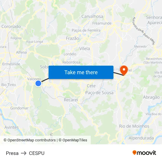Presa to CESPU map