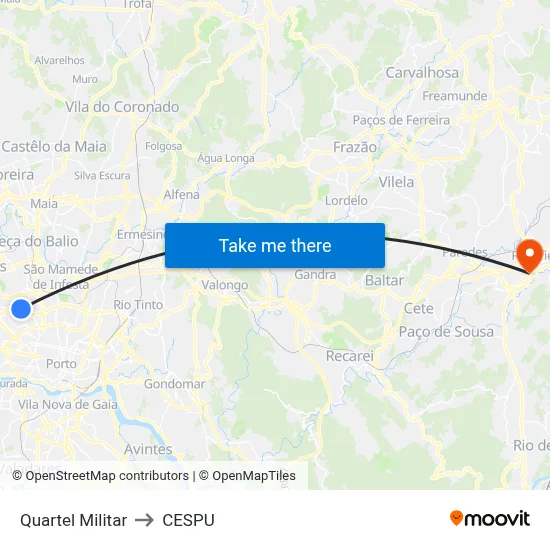 Quartel Militar to CESPU map