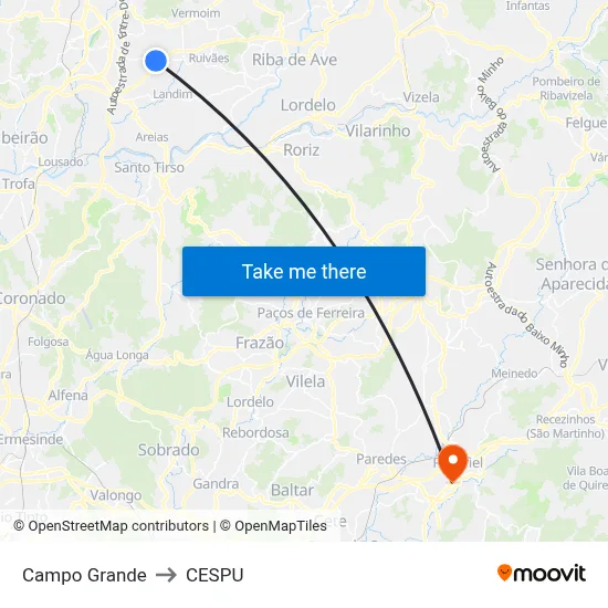 Campo Grande to CESPU map