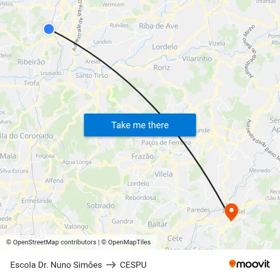 Escola Dr. Nuno Simões to CESPU map
