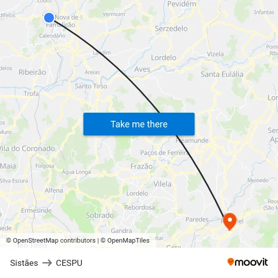 Sistães to CESPU map
