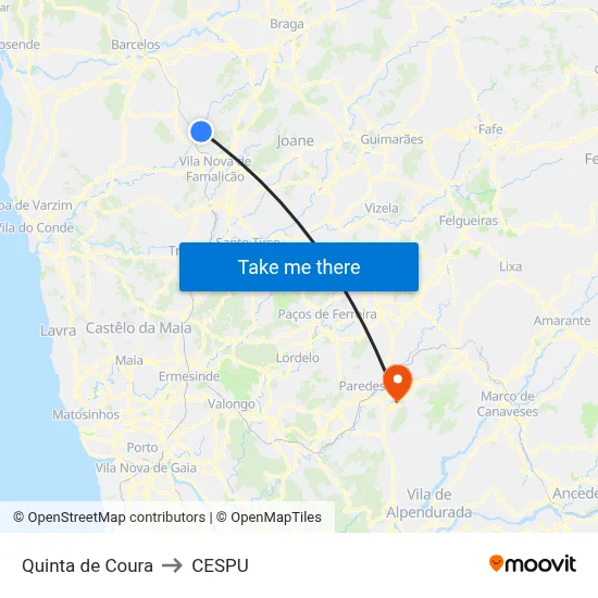 Quinta de Coura to CESPU map