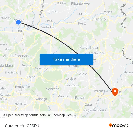 Outeiro to CESPU map