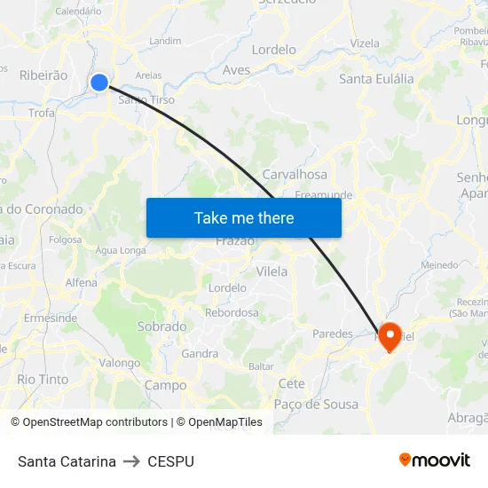 Santa Catarina to CESPU map