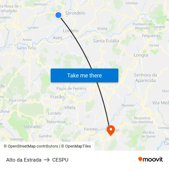 Alto da Estrada to CESPU map
