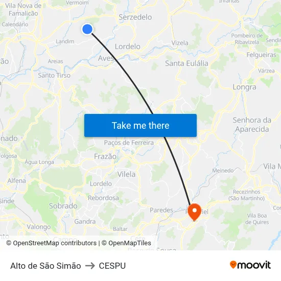 Alto de São Simão to CESPU map