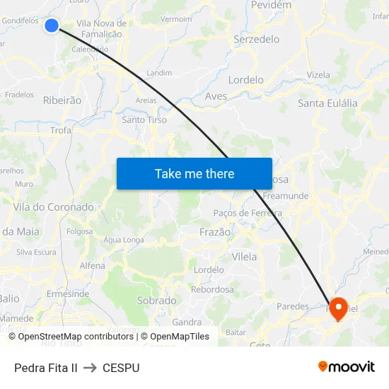 Pedra Fita II to CESPU map