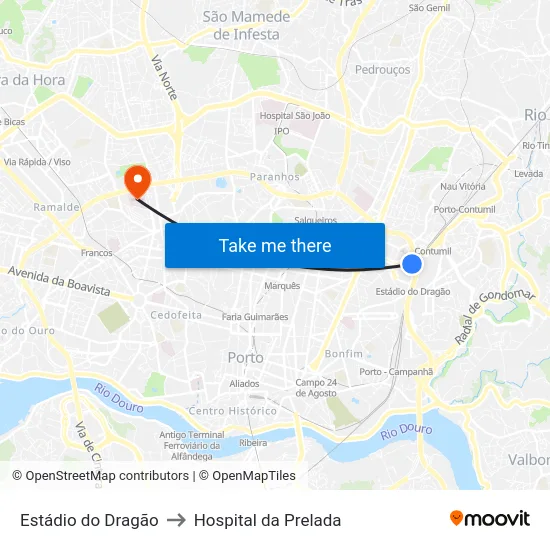 Estádio do Dragão to Hospital da Prelada map