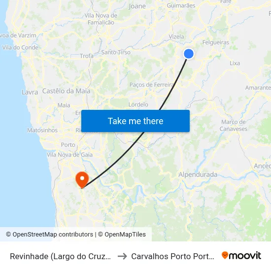 Revinhade (Largo do Cruzeiro) to Carvalhos Porto Portugal map