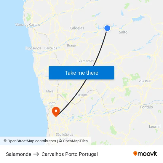Salamonde to Carvalhos Porto Portugal map