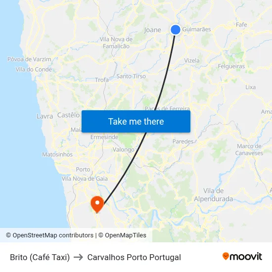 Brito (Café Taxi) to Carvalhos Porto Portugal map
