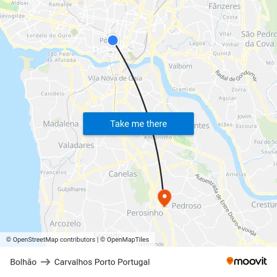 Bolhão to Carvalhos Porto Portugal map