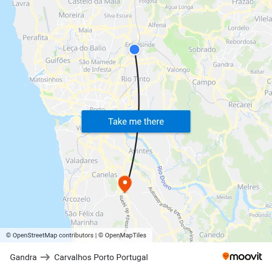 Gandra to Carvalhos Porto Portugal map