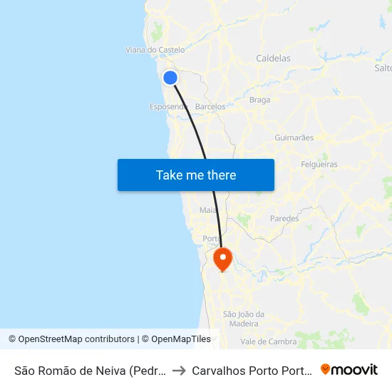 São Romão de Neiva (Pedreira) to Carvalhos Porto Portugal map