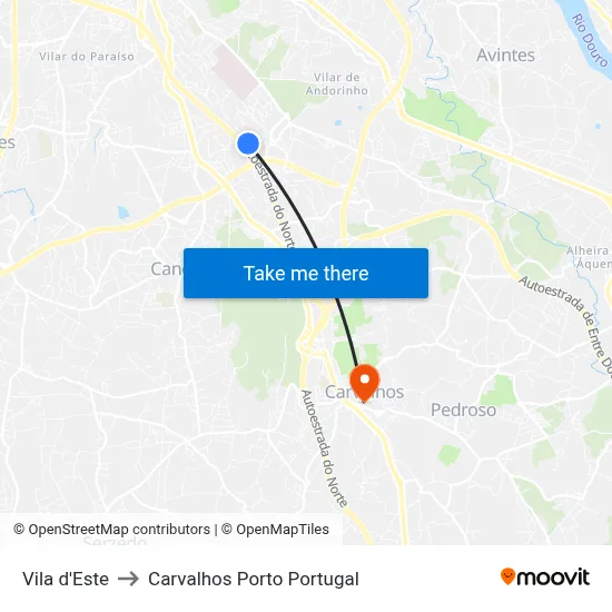 Vila d'Este to Carvalhos Porto Portugal map