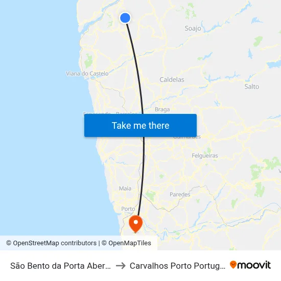 São Bento da Porta Aberta to Carvalhos Porto Portugal map