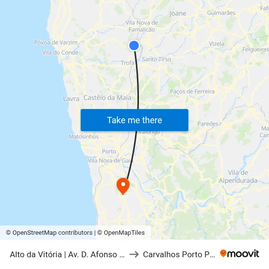 Alto da Vitória | Av. D. Afonso Henriques to Carvalhos Porto Portugal map