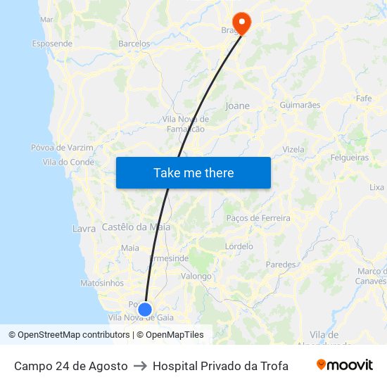 Campo 24 de Agosto to Hospital Privado da Trofa map