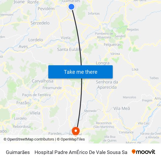 Guimarães to Hospital Padre AmÉrico De Vale Sousa Sa map