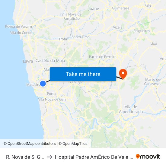 R. Nova de S. Gens 2 to Hospital Padre AmÉrico De Vale Sousa Sa map