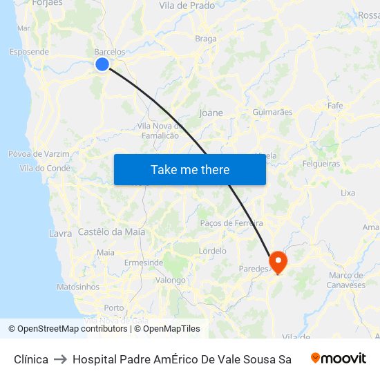 Clínica to Hospital Padre AmÉrico De Vale Sousa Sa map