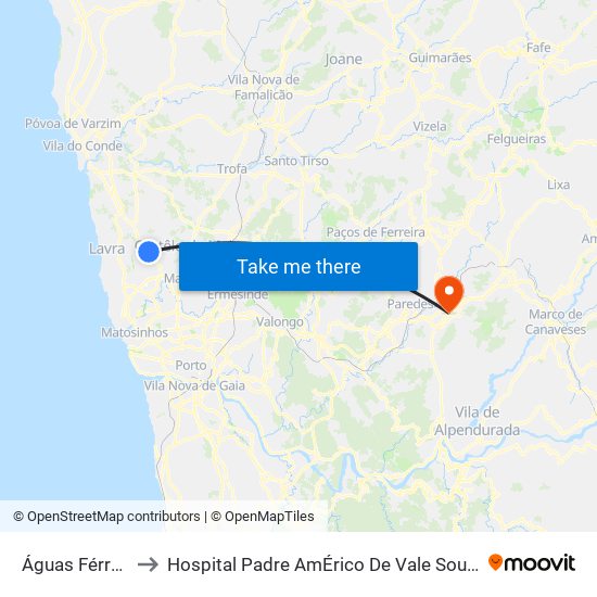 Águas Férreas to Hospital Padre AmÉrico De Vale Sousa Sa map