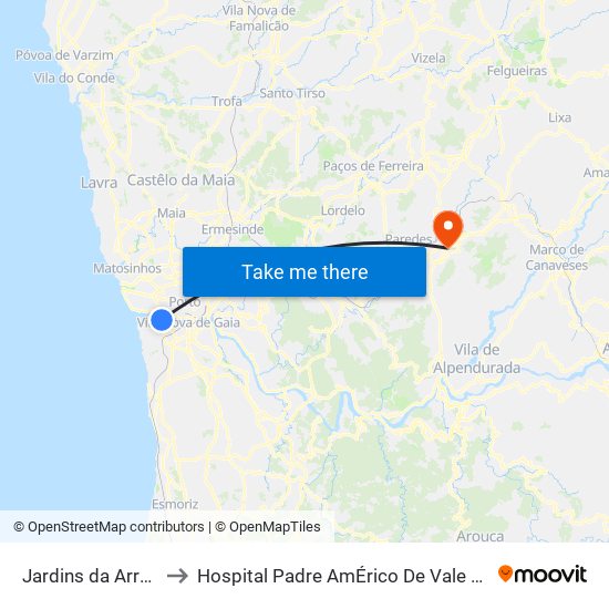 Jardins da Arrábida to Hospital Padre AmÉrico De Vale Sousa Sa map