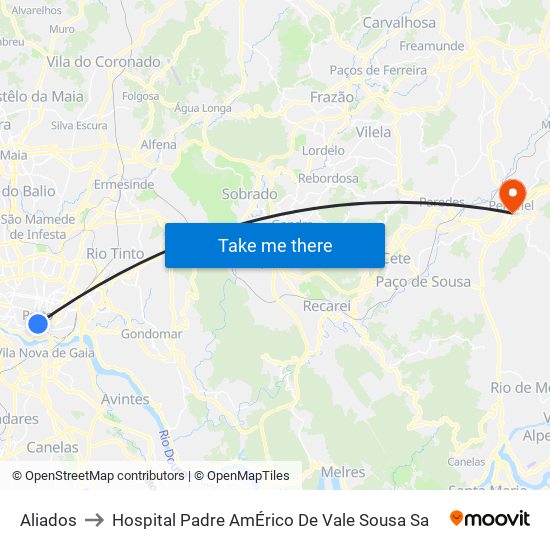 Aliados to Hospital Padre AmÉrico De Vale Sousa Sa map