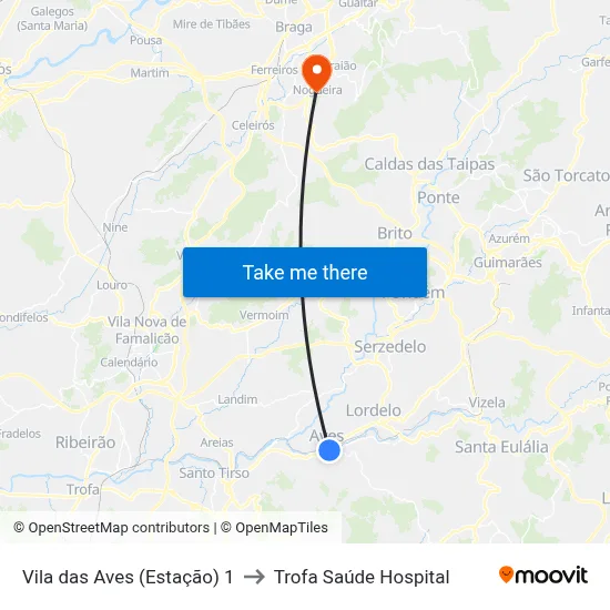 Vila das Aves (Estação) 1 to Trofa Saúde Hospital map