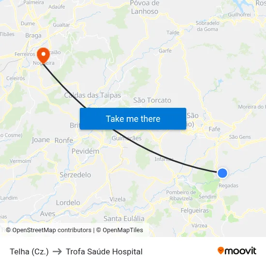 Telha (Cz.) to Trofa Saúde Hospital map