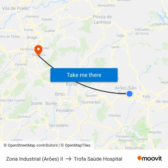 Zona Industrial (Arões) II to Trofa Saúde Hospital map