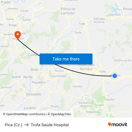 Pica (Cz.) to Trofa Saúde Hospital map