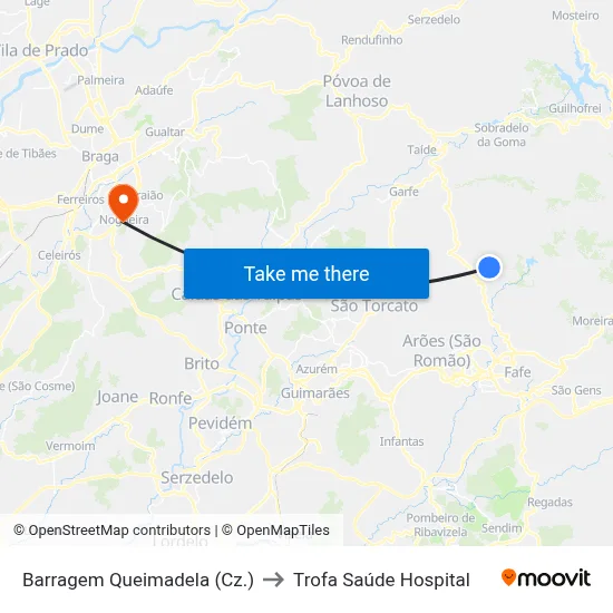 Barragem Queimadela (Cz.) to Trofa Saúde Hospital map