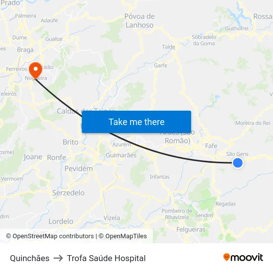 Quinchães to Trofa Saúde Hospital map