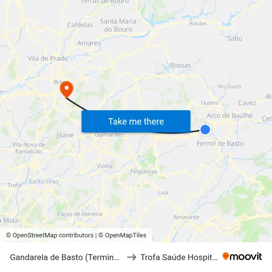 Gandarela de Basto (Terminal) to Trofa Saúde Hospital map