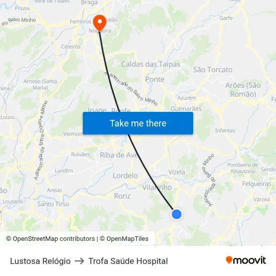 Lustosa Relógio to Trofa Saúde Hospital map