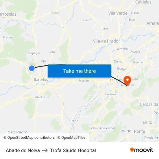 Abade de Neiva to Trofa Saúde Hospital map