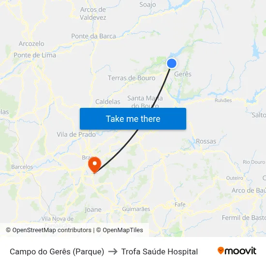Campo do Gerês (Parque) to Trofa Saúde Hospital map