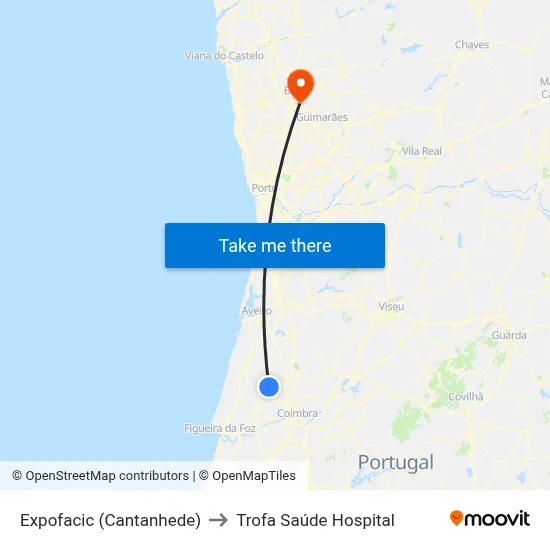 Expofacic (Cantanhede) to Trofa Saúde Hospital map