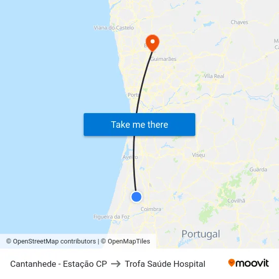 Cantanhede - Estação CP to Trofa Saúde Hospital map