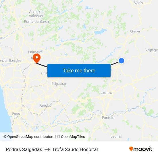Pedras Salgadas to Trofa Saúde Hospital map