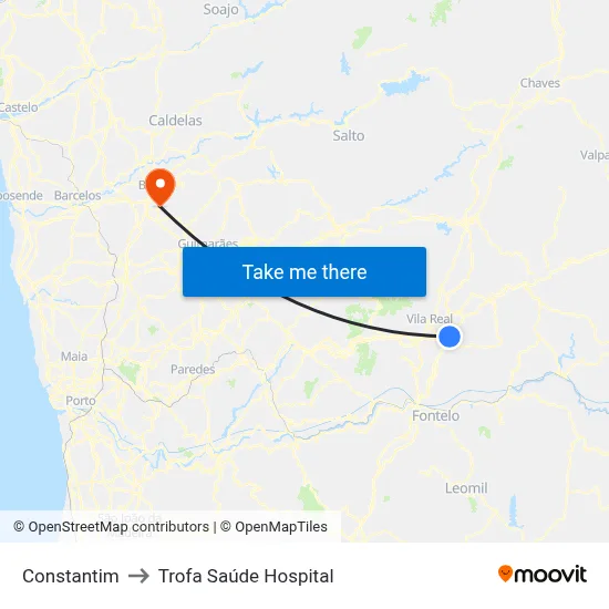 Constantim to Trofa Saúde Hospital map
