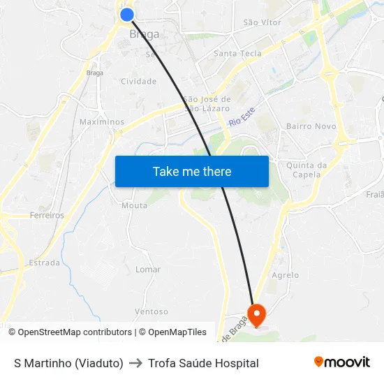 S Martinho (Viaduto) to Trofa Saúde Hospital map
