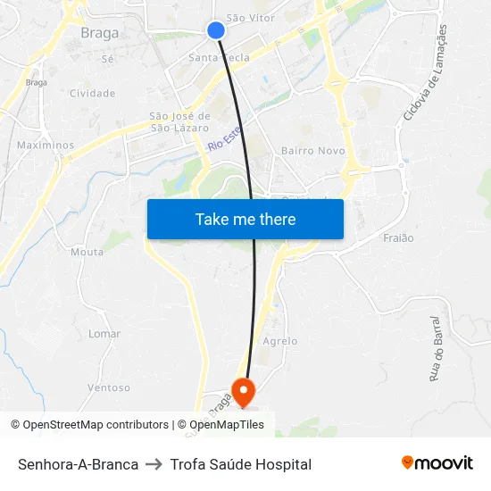 Senhora-A-Branca to Trofa Saúde Hospital map