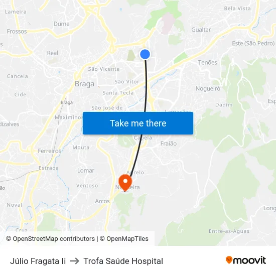 Júlio Fragata Ii to Trofa Saúde Hospital map