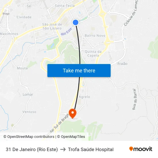 31 De Janeiro (Rio Este) to Trofa Saúde Hospital map