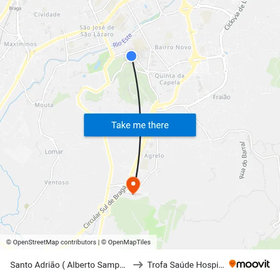 Santo Adrião ( Alberto Sampaio) to Trofa Saúde Hospital map