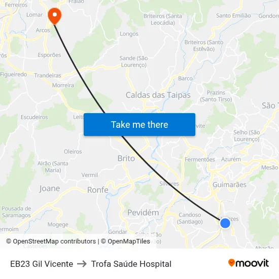 EB23 Gil Vicente to Trofa Saúde Hospital map